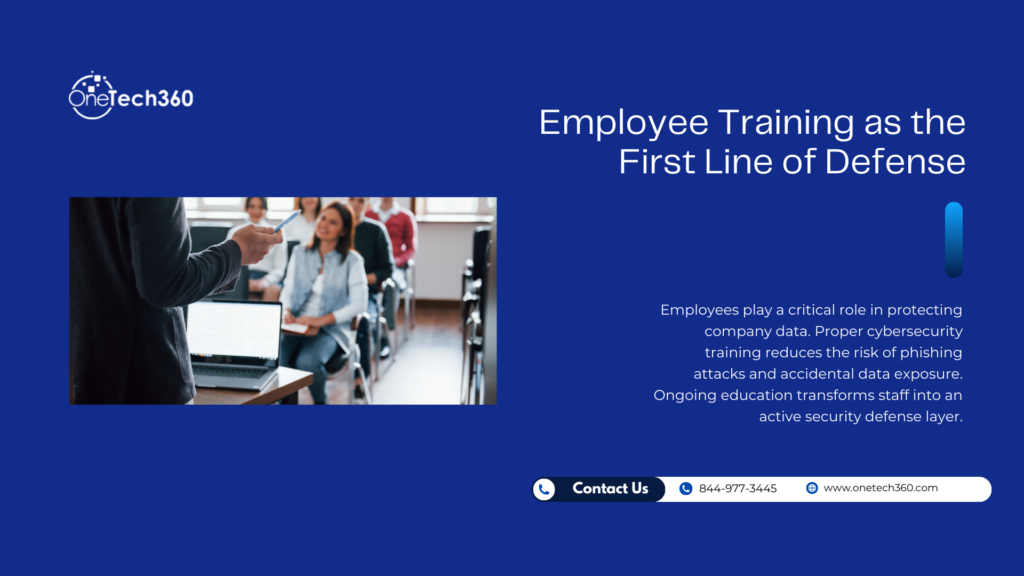 Employees participating in cybersecurity training session in office setting