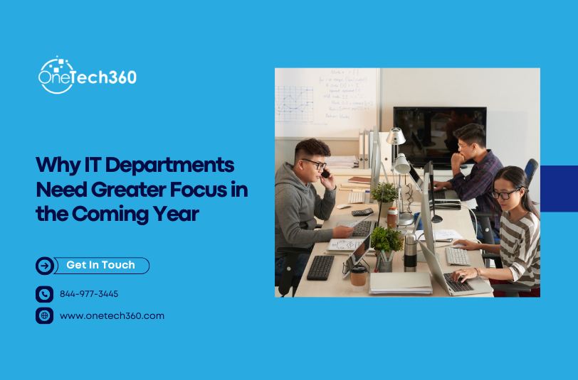 IT team reviewing cybersecurity data and business technology strategy on multiple monitors