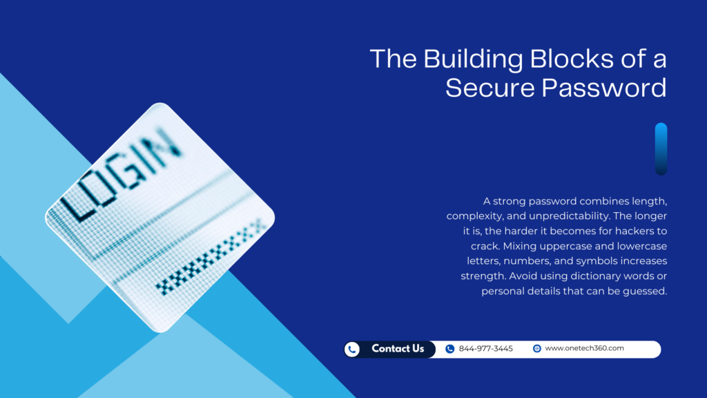 Visual illustration showing password complexity with login screen and secure access symbols
