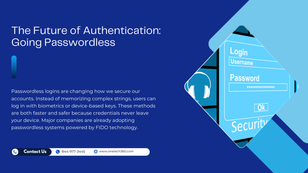 Passwordless login concept using biometric authentication and secure device access