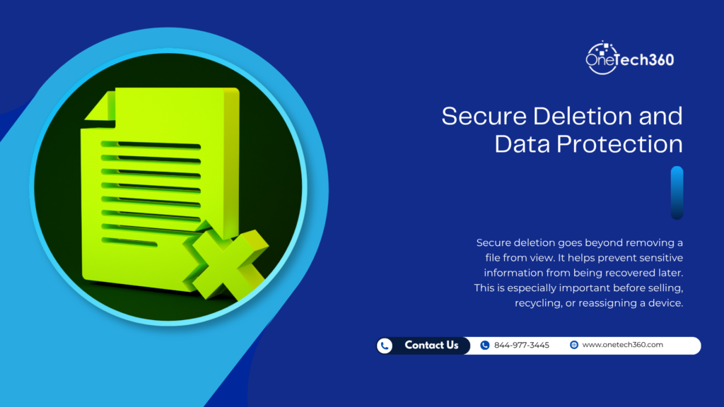 Secure file deletion concept with a document icon, showing data protection and permanent file removal