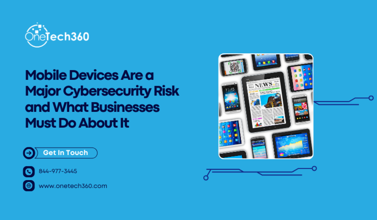 Business professional using smartphone with cybersecurity threat icons overlay